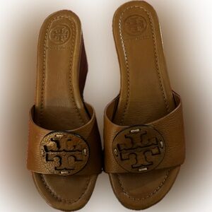 Tory Burch Brown Patty Wedge Sandals like New